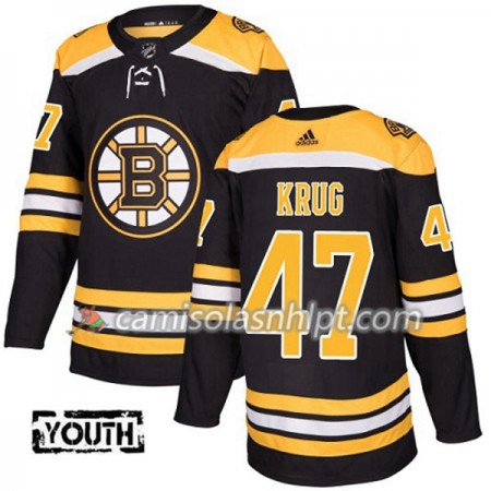 Camisola Boston Bruins Torey Krug 47 Adidas 2017-2018 Preto Authentic - Criança